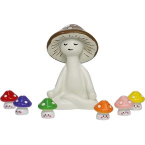 WLZGDFB Meditating Mushroom Man Statue with 6 Color Mushrooms, Cute Desk Decor for Office & Home, Unique Meditation, Garden & Room Decor Gift for Women & Men in Saudi Arabia