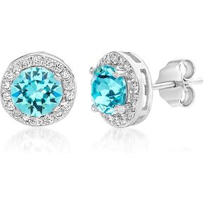 أقراط ديفين روز 925 من الفضة الإسترليني على شكل هالة مستديرة للنساء مصنوعة من الكريستال الأوجه وحجر الميلاد المقلد in Kuwait