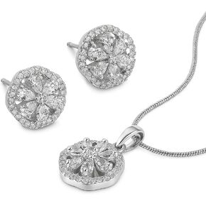 Jewel Harbour Rhodium Plated Brass Floral Pendant Necklace with Matching Stud Earrings – Elegant Anti-Tarnish Jewelry Set for Parties & Weddings in Saudi Arabia