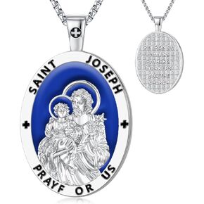 OigvcoTe St.Jude/St.Christopher/Saint Joseph/قلادة دينية مطلية بالبلاتين، قلادة عملة كبيرة، سلسلة 19.69+2 بوصة، ميدالية القديس الراعي الكاثوليكي، تلميع عالي. in Saudi Arabia