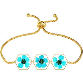 سوار زهرة النرجس البري وسوار زهرة التنفس للطفل مصنوع يدويًا سوار زهرة مضغوطة سوار الزهور البرية الحقيقية سوار ذهبي قابل للتعديل سوار زهرة مضغوطة للنساء in Kuwait