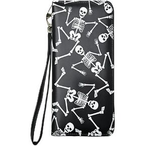 VRBELNI Gothic Halloween Wallet for Women, PU Leather Zip Around Wallet with Wristlet, 12 Card Slots Large Capacity Skull Witch Accessory for Halloween Parties in Saudi Arabia