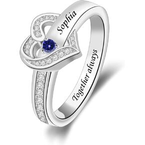 YITUB شخصية فضة جوهرة الأم خواتم محفورة اسم العائلة الدائري لأمي الحب القلب خواتم عيد الأم للنساء الجدة in Kuwait