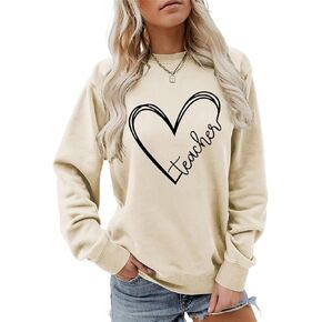 DUDIHOHX Teachers Sweatshirt Women Crewneck Heart Teacher Graphic Shirt Lightweight Long Sleeve Teach Life Fall Pullover Top in Saudi Arabia