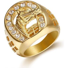 Lucky U-shape Horseshoe Ring for Men,Cubic Zirconia Horse Ring,Unique Cowboy Stainless Steel Gold Plated Ring Biker Vintage Simple Top Ring,Grunge Rocker Fashion Equestrian Jewelry in Saudi Arabia