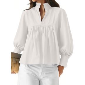 Synound المرأة نفخة كم طويل الخامس الرقبة بلوزة بيبلوم مطوي بيبي دول بلايز الخريف أنيق عادية فضفاض قمصان مناسبة in Kuwait