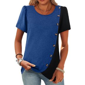 قمصان بلوفر حريمي من MixShe ذات ألوان متعددة وأكمام قصيرة وأزرار غير متماثلة كاجوال بياقة دائرية in Kuwait