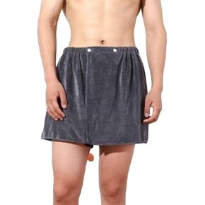Men's Bathrobes Beach Towels Short Shower Skirts Shower Pants Bath Wrap Spa Sauna Robe Bath Towel(Color:Gray) in Saudi Arabia