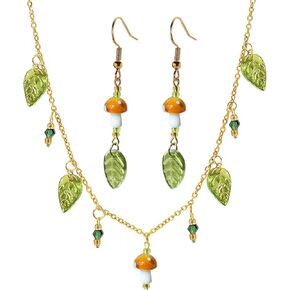 Whimsical Mushroom Jewelry Set for Women Mushroom Earrings Necklace Green Leaf Choker for Birthday Holiday Christmas Valentine's Day Gifts in Kuwait