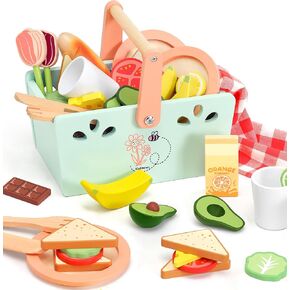 Wooden Toy Dish Set Toddler Plates and Cutlery Set Children's Kitchens Accessories Kids Role Play Food Gift for Girls and Boys in Kuwait
