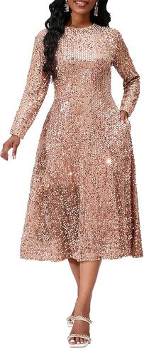 MIJUNMIO Long Sleeve Glitter Women's Maxi A-line Sparkly Party Evening Cocktai Elegant Sequins Dress in Saudi Arabia