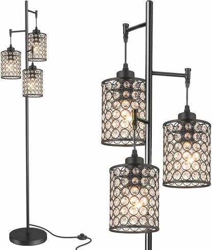 EE Eleven Master Master Modern 3 Light Tree Floor Lamp لغرفة المعيشة مصباح دافئ الكريستال مع/إيقاف تشغيل/إيقاف تشغيل ضوء القطب الأسود الأنيق لغرف النوم فندق Office Hotel in Saudi Arabia