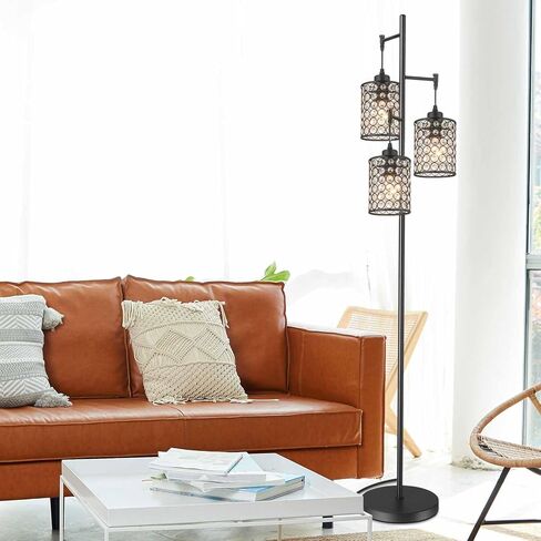 EE Eleven Master Master Modern 3 Light Tree Floor Lamp لغرفة المعيشة مصباح دافئ الكريستال مع/إيقاف تشغيل/إيقاف تشغيل ضوء القطب الأسود الأنيق لغرف النوم فندق Office Hotel in Saudi Arabia