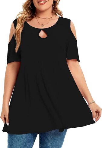 MONNURO Plus Size Cold Shoulder Tops For Women Sexy Ruffle Short Sleeve Tunic in Saudi Arabia