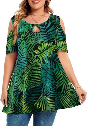 MONNURO Plus Size Cold Shoulder Tops For Women Sexy Ruffle Short Sleeve Tunic in Saudi Arabia
