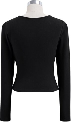 CHICWISH Women Casual Cross Wrap Ruched V Neck Long Sleeves Tops Slim Fitted T Shirt Basic Solid Tunic Black Tops in Saudi Arabia