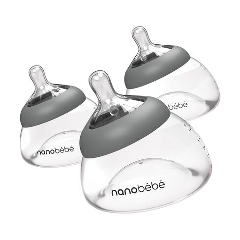 Nanobebe Breastmilk Bottle, Breastfeeding Newborn Breast Like, Anti Colic, Perfect Latch, Preserves Breast Milk nutrients, Twin-Pack Grey in Kuwait