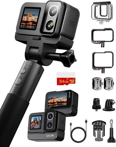 SJCAM SJ20 Action Camera 4K, F2.0/F1.3 Dual Lens, 154° FOV HDR, Low Light, 1850mAh Battery, Stabilization, Waterproof, 8X Zoom, Helmet Kits, Support Ext MIC& Remote Control in Kuwait