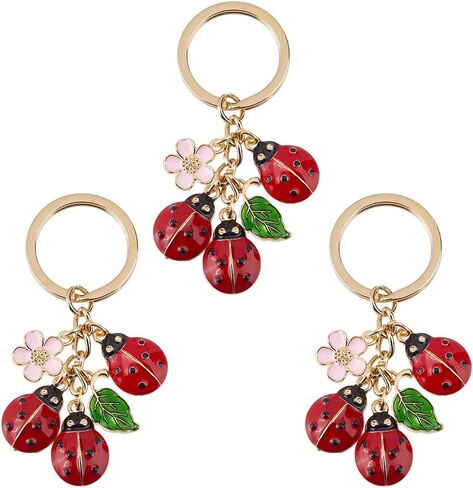 SUPERFINDINGS 3Pcs Ladybugs Leaf Daisy Charms Keychain Cut Ladybug Keyring Alloy Enamel Pendant Bag Decorations Car Key Charms Key Ring for keychain Bags Purse Wallet Backpack in Saudi Arabia