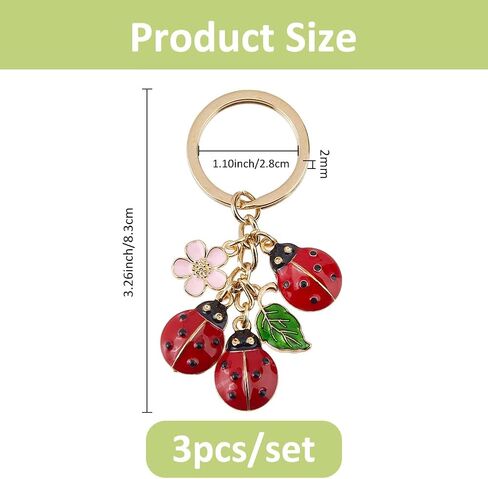 SUPERFINDINGS 3Pcs Ladybugs Leaf Daisy Charms Keychain Cut Ladybug Keyring Alloy Enamel Pendant Bag Decorations Car Key Charms Key Ring for keychain Bags Purse Wallet Backpack in Saudi Arabia