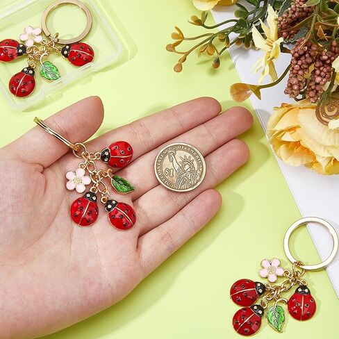 SUPERFINDINGS 3Pcs Ladybugs Leaf Daisy Charms Keychain Cut Ladybug Keyring Alloy Enamel Pendant Bag Decorations Car Key Charms Key Ring for keychain Bags Purse Wallet Backpack in Saudi Arabia