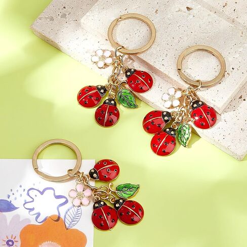 SUPERFINDINGS 3Pcs Ladybugs Leaf Daisy Charms Keychain Cut Ladybug Keyring Alloy Enamel Pendant Bag Decorations Car Key Charms Key Ring for keychain Bags Purse Wallet Backpack in Saudi Arabia
