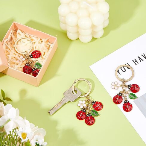 SUPERFINDINGS 3Pcs Ladybugs Leaf Daisy Charms Keychain Cut Ladybug Keyring Alloy Enamel Pendant Bag Decorations Car Key Charms Key Ring for keychain Bags Purse Wallet Backpack in Saudi Arabia
