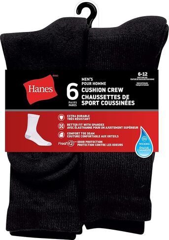 Hanes Red Label-Pack of 6 Padded Round Socks, Black, 6 Men, Black, 6 in Saudi Arabia