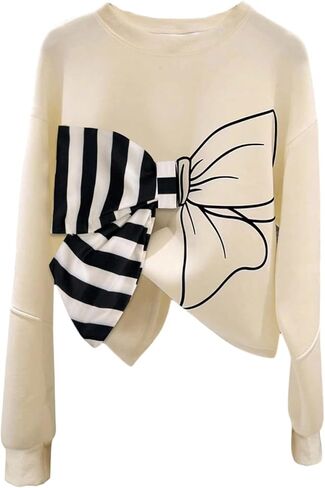 Verdusa Women's Striped Bow Sweatshirt Crew Neck Pullover Tops Trendy Spring Fall Clothes in Saudi Arabia