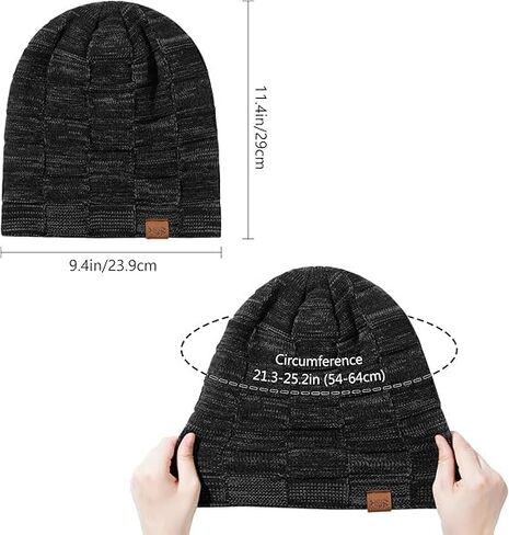 Slouchy Beanie for Men Winter Hats for Guys Cool Beanies Mens Lined Knit Warm Thick Skully Stocking Binie Hat Black in Saudi Arabia