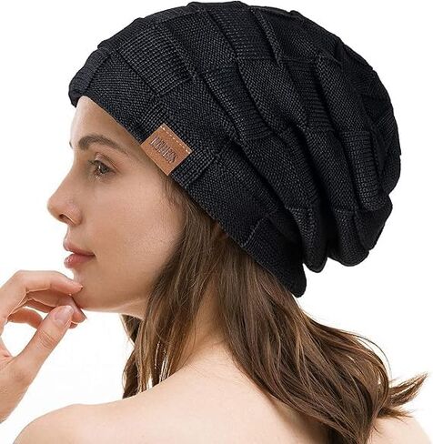 Slouchy Beanie for Men Winter Hats for Guys Cool Beanies Mens Lined Knit Warm Thick Skully Stocking Binie Hat Black in Saudi Arabia