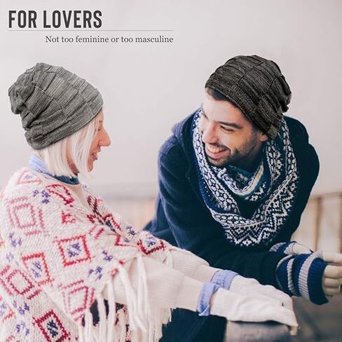 Slouchy Beanie for Men Winter Hats for Guys Cool Beanies Mens Lined Knit Warm Thick Skully Stocking Binie Hat Black in Saudi Arabia