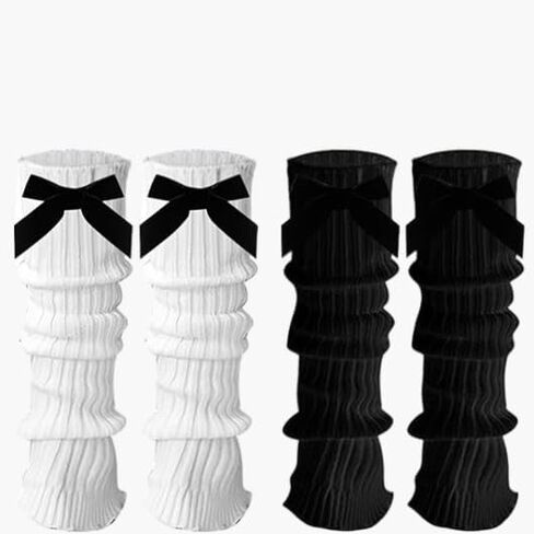 DUOJINSANXI 2 Pairs Leg Warmers for Girls, Cute Black Leg Warmers for Women Winter, Bow Boots Cuffs in Saudi Arabia