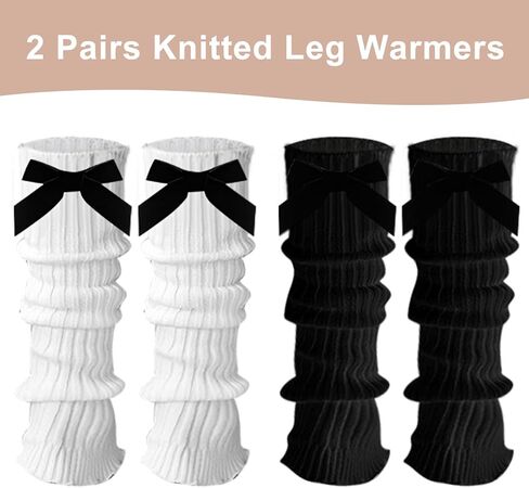 DUOJINSANXI 2 Pairs Leg Warmers for Girls, Cute Black Leg Warmers for Women Winter, Bow Boots Cuffs in Saudi Arabia