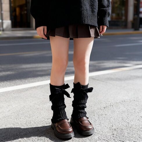 DUOJINSANXI 2 Pairs Leg Warmers for Girls, Cute Black Leg Warmers for Women Winter, Bow Boots Cuffs in Saudi Arabia