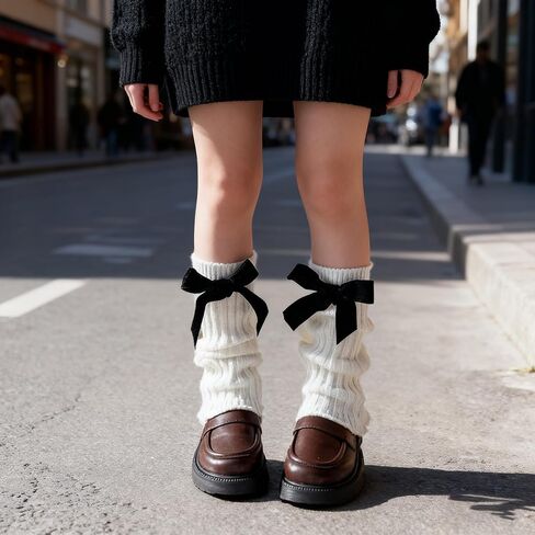 DUOJINSANXI 2 Pairs Leg Warmers for Girls, Cute Black Leg Warmers for Women Winter, Bow Boots Cuffs in Saudi Arabia