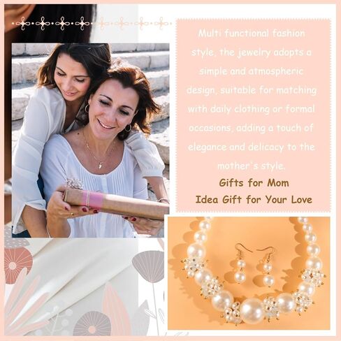 Pearl Necklace and Earring Set Pearl Wedding Jewelry Set for Women Chunky Pearls Choker Necklaces Stud Earrings Bride Bridesmaid Wedding Jewelry Gifts in Saudi Arabia