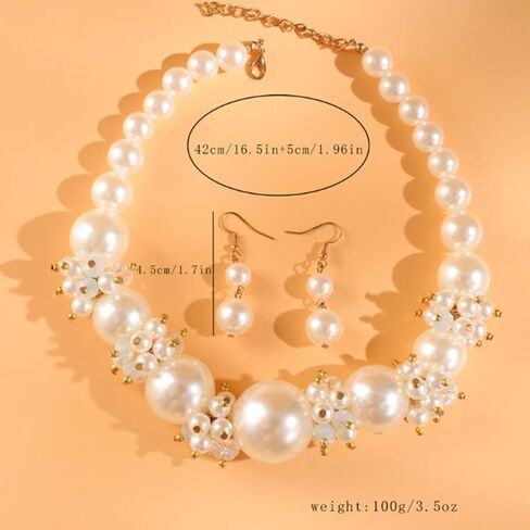 Pearl Necklace and Earring Set Pearl Wedding Jewelry Set for Women Chunky Pearls Choker Necklaces Stud Earrings Bride Bridesmaid Wedding Jewelry Gifts in Saudi Arabia