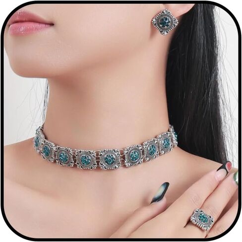 YANCHUN طقم مجوهرات هندي للنساء قلادة تقليدية متدلية أقراط Jhumka مصنوعة يدويًا مجموعة هدايا عرقية in Saudi Arabia