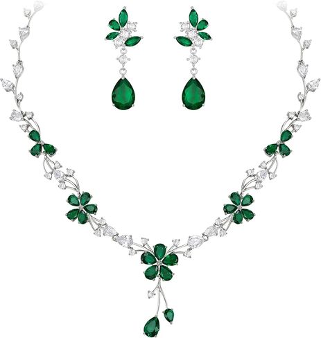 EVER FAITH Weddding Jewlery for Bride, Stunning White Cubic Zirconia Teardrop Cluster Flower Banquet Neckalce Earrings Set for Women in Saudi Arabia