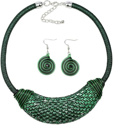 Florate Ethnic Crystal Rhinestone Pendant Necklace Earrings Set Women Handmade Tribal Collar Choker Chunky Metal Bib Rope Chain African Statement Jewelry Set in Saudi Arabia