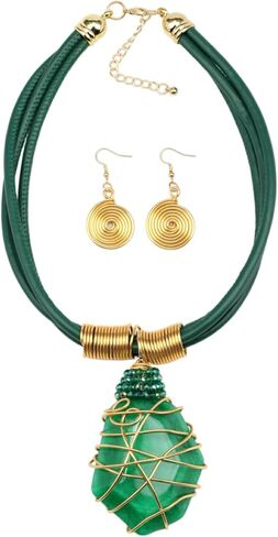 Florate Ethnic Crystal Rhinestone Pendant Necklace Earrings Set Women Handmade Tribal Collar Choker Chunky Metal Bib Rope Chain African Statement Jewelry Set in Saudi Arabia