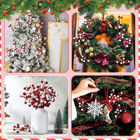 Thiccywoov 24 Pcs Christmas Glitter Berries Stems, 8.8" H Artificial Christmas Picks for Christmas Tree Ornaments, Holiday Wreath DIY Crafts, Xmas and Home Decor(Red, White) in Saudi Arabia