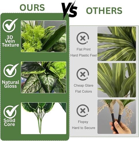 Trivon 18 Bundles Artificial Plants Outdoor, Fake Outdoor Plant Bushes with UV Resistant Greenery, Faux Leaves Stems, Realistic Decorative for Patio Garden, Yard, Porch & Fake Green in Saudi Arabia