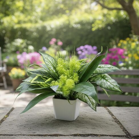 Trivon 18 Bundles Artificial Plants Outdoor, Fake Outdoor Plant Bushes with UV Resistant Greenery, Faux Leaves Stems, Realistic Decorative for Patio Garden, Yard, Porch & Fake Green in Saudi Arabia