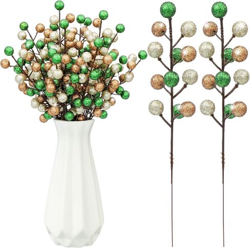 Thiccywoov 24 Pcs Christmas Glitter Berries Stems, 8.8" H Artificial Christmas Picks for Christmas Tree Ornaments, Holiday Wreath DIY Crafts, Xmas and Home Decor(Red, White) in Saudi Arabia
