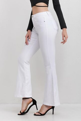 ZMTUO Women's High Waisted Flared Jeans Distressed Black & White Stretch Denim Pants for Casual Wear in Saudi Arabia