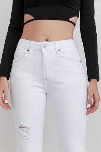 ZMTUO Women's High Waisted Flared Jeans Distressed Black & White Stretch Denim Pants for Casual Wear in Saudi Arabia