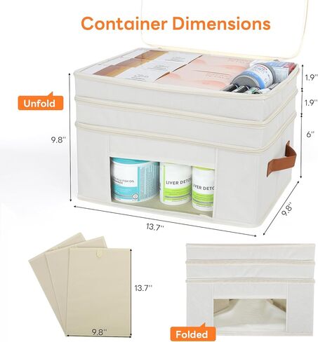 ISusaid 3-Tier Medicine Organizer for Cabinet, Foldable Medicine Storage Box with Clear Cover and Leather Handle, Empty First Aid Kit for Home and Travel in Saudi Arabia