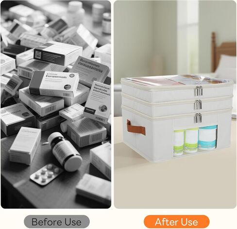 ISusaid 3-Tier Medicine Organizer for Cabinet, Foldable Medicine Storage Box with Clear Cover and Leather Handle, Empty First Aid Kit for Home and Travel in Saudi Arabia
